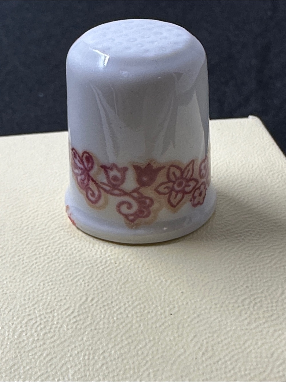 Porcelain Decorative Thimble with Red Floral Band